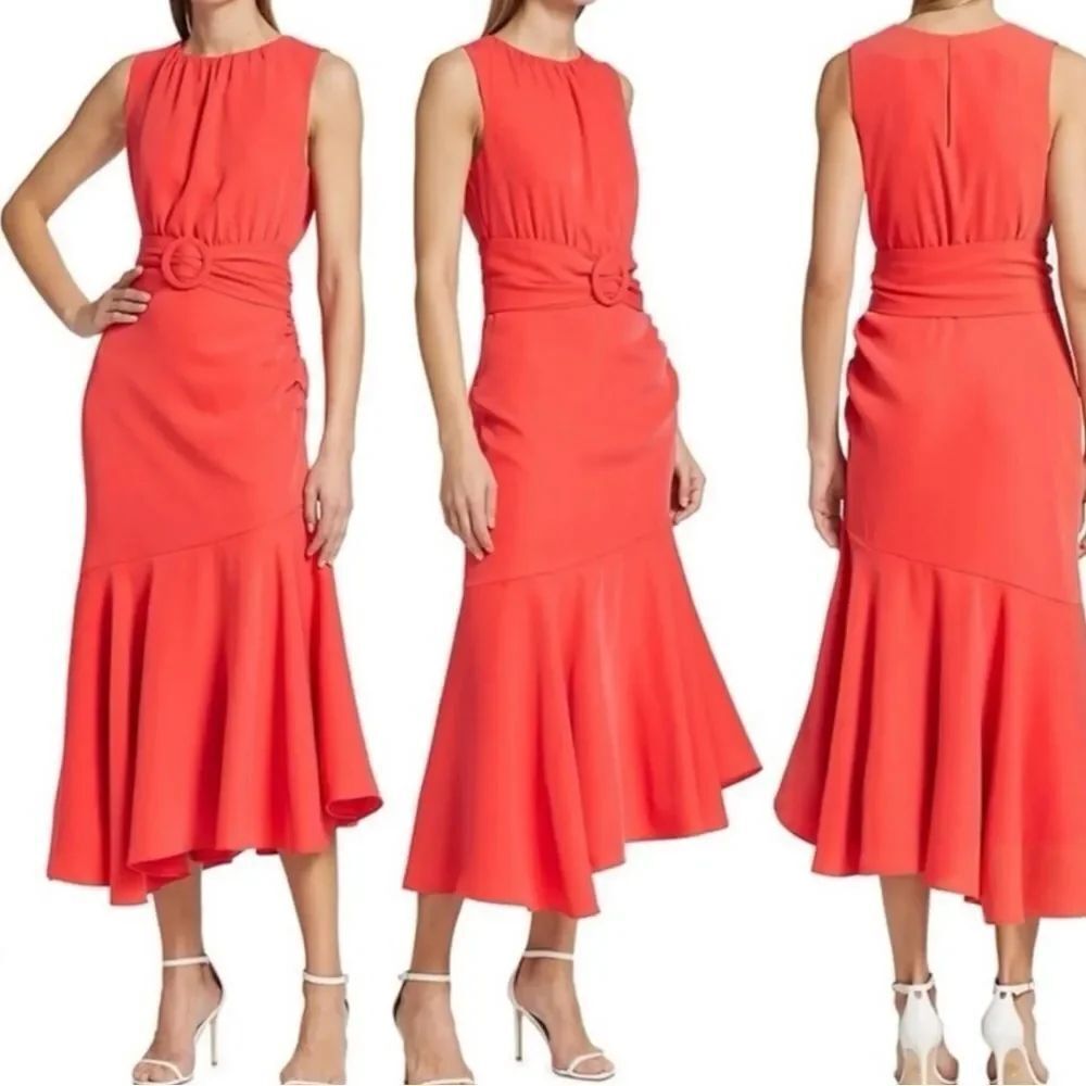 Sachin + Babi Camila Sleeveless Crepe Flare Midi Dress Coral Size 4